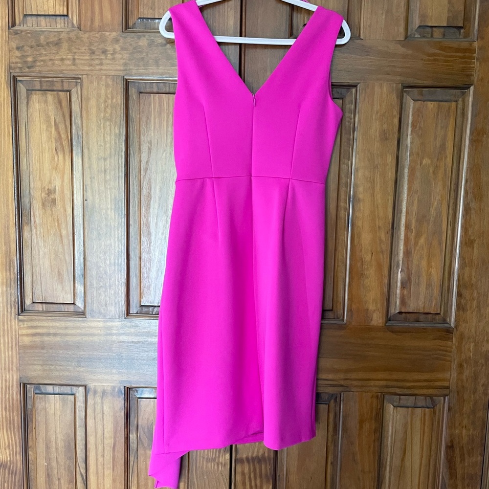 Vibrant Pink Asymmetrical Dress with Floral Detail - Picture 3 of 4